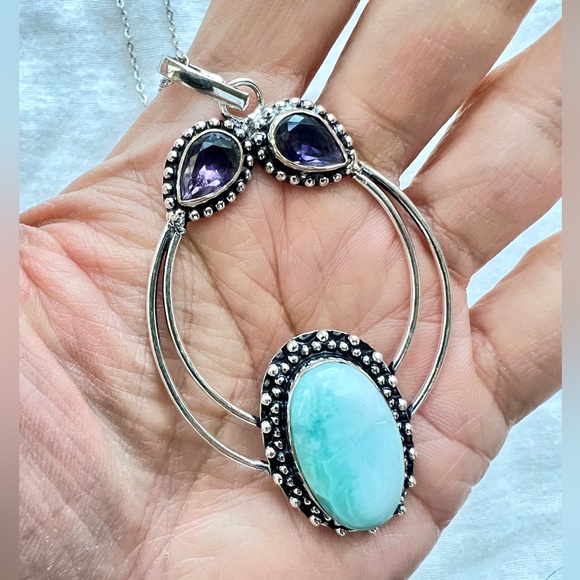 925 Calming Caribbean Arched Pendant Necklace